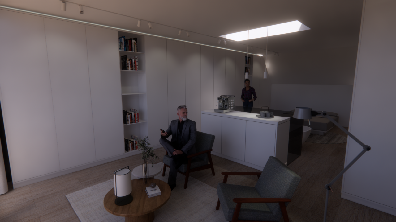 dakopbouw Rotterdam interieur - zitgedeelte pantry daklicht - Wabi Architecten