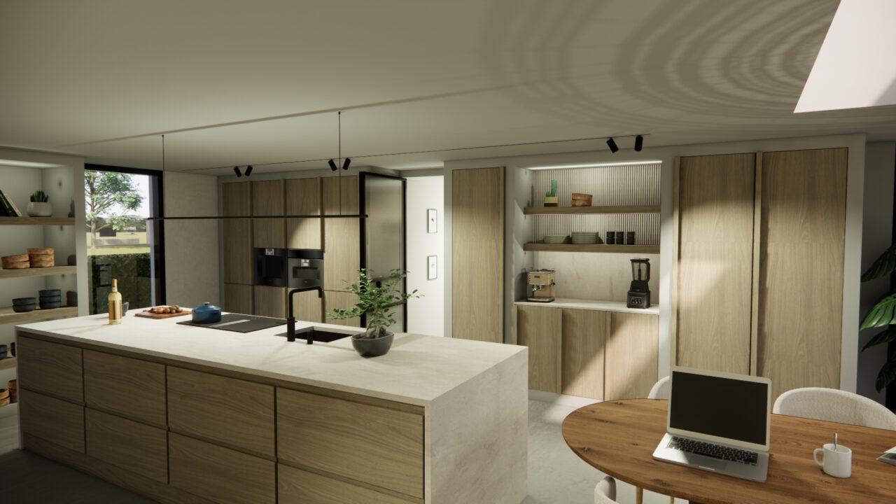 Keuken in wabi sabi woning Heenvliet met natuurlijke materialen en warme sfeer